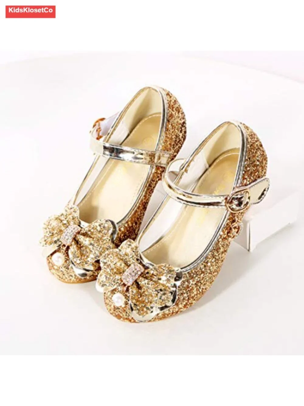 Girls Princess Dress Shoes Rainbow Glitter Flats with Adjustable Buckle for